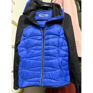 Michael Kors MK Blue Down Filled Puffer Jacket Women Sz S Full Zip